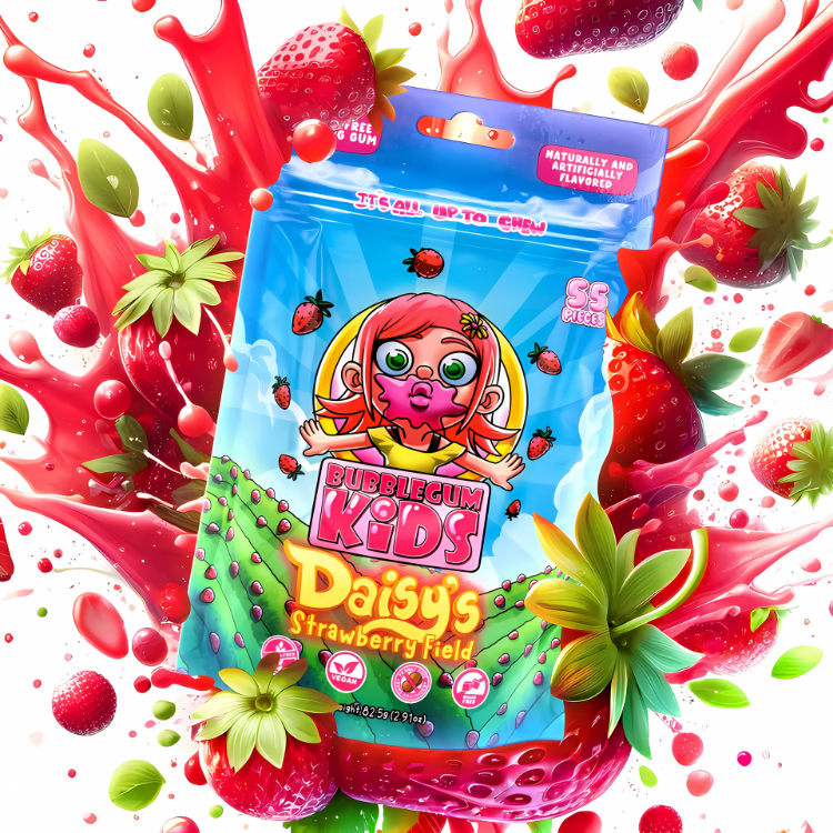 Bubble Gum Kids Daisy's Strawberry Field 82.5g – Gomme balloune à la fraise